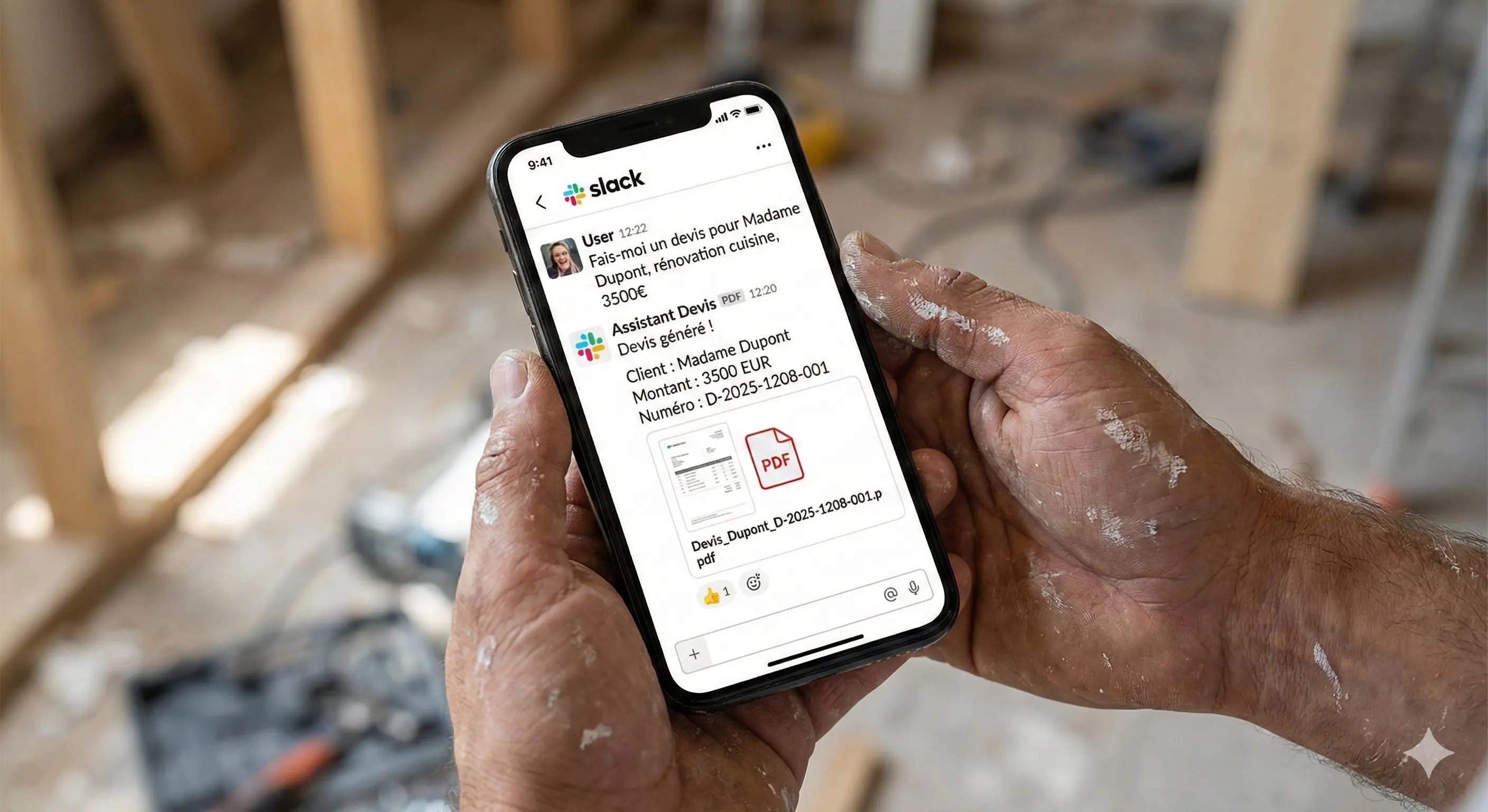 Artisan utilisant Agent Devis sur chantier